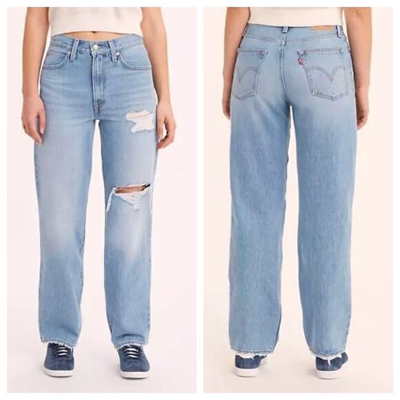 NEW Levi's '94 Baggy Jeans Womens 27 x 31 Straight Leg Distressed Blue Denim 90s - Picture 1 of 9
